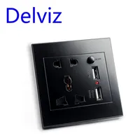 Delviz Multi Function Socket, Control de interruptores Protección de sobrecarga USB Potencia de carga rápida 86 Negro Universal Wall Wall USB Socket T200605