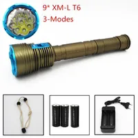 Diving LED Flashlights 3 Mode (high - Low SOS) 9000 Lumens 9 * T6 100M Underwater Waterproof Tactical Torch Torches