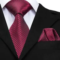 Neck Ties Hi-Tie High Quality Silk For Men 160cm Long Fashion Red Necktie 8cm Wide Formal Plaid Men&#039;s Tie Male Mens CZ-0051