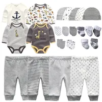 Born Vêtements Set Cadeau 23pcs / Lot BodySuits + Pantalon + Chapeau + Gants + Chaussettes Tenue de bébé Baby Garçon 0 à 3 3 6 Mois Fille Toddler Vêtements 220217