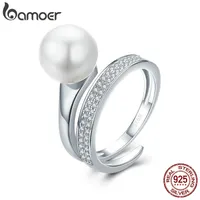 Bamoer Real 100% 925 Sterling Silber Elegante Runde Geometrische Fingerringe Für Frauen Jubiläum Verlobungsring Schmuck SCR231 201006