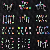60pcs lot Mixed Acrylic Surgical Steel Body nose Pierced Jewelry Lot Bulk Rings Tongue Bar Navel Eyebrow Lip Labret Piercing Sets