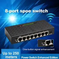 Interruptores de rede 250m Spoe Switch Ethernet com 8 10/100Mbps portas 6 Poe Splitter adequado para câmera IP/sistema de câmera AP/CCTV sem fio AP/CCTV