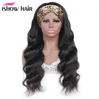 Ishow 8-30inch Virgin Human Hair Wigs With Headbands Body Yaki Straight Water None Lace Headband Wig Loose Deep Curly for Women Girls All Ages Natural Color