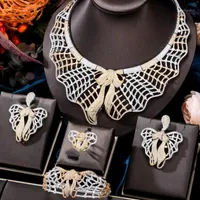 Kolczyki Naszyjnik Godki Urocze Bowknoty 4 sztuk Afryki Bridal Cyrkonia CZ Zestawy Biżuterii Dla Kobiet Ślub Dubaj Nigeria Crystal Party Set