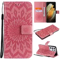 PU Leather Phone Cases for Samsung Galaxy Note20 S21 S20 Ultra Note10 S10 Plus, Sunflower Embossing Wallet Flip Stand Cover Case with Card
