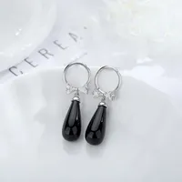 S925 Sterling Silver New Water Drop Black Horse Earrings Women's Light Luxury Fashion Bow Simple and Versatile Zircon