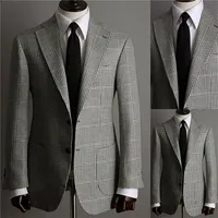 Fashion Houndstooth Wedding Tuxedos Men Suits Custom Made Jacket Glen Plaid Two Button Tuxedos Peaked Rapel Blazer Business Casual Coat