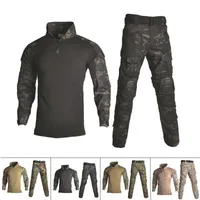 التمويه التكتيكي موحدة الصيد البدلة الرجال paintball الجيش القتالية قميص + السراويل البضائع الملابس مع منصات الركبة 1