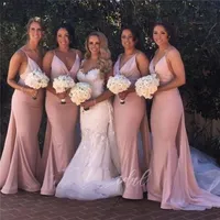 Sexy Dusty Pink Mermaid Bridesmaid Dresses With Detachable Train Spaghetti Straps Plus Size Wedding Guest Dress For Prom