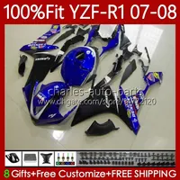 100% Fit Fairings OEM per Yamaha YZF-R1 YZF R 1 1000 cc YZFR1 07 08 Moto Bodywork 91No.73 YZF R1 1000CC Black Blue YZF1000 2007 2008 YZF-1000 2007-2008 Stampo per iniezione Corpo