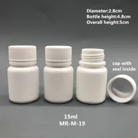 Free Shipping 100pcs 15ml 15g 15cc HDPE White Small Empty Plastic Pill Bottles Plastic Medicine Containers with Caps & Sealer