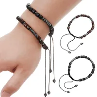 Charm Armband Roliga Inspirerande Kvinnor Justerbar Morse Kod Obsidian Wood Beads Armband Secret Message Woven Gifts