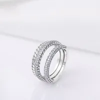 925 Sterling zilveren triple band PAVE Snake Chain Pattern Ring Fit Pandora Sieraden Engagement Bruiloft Liefhebbers Mode Ring
