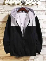 Men Color-block Drawstring Zip-up Hooded Windbreaker Jacket Men's Hooded Jacket Trend Versatile Fashion Casual Color Matching Jacket 220119