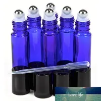 6 SZTUK 10ml Kobalt Blue Glass Roll na butelce ze stali nierdzewnej wałek do oleju eterycznego łączy puste pojemniki kosmetyczne