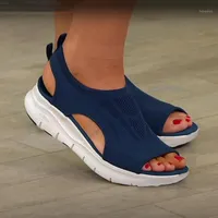 Sandalen Las Mujeres Sandalias de Malla Casual Zapatos Cuña Señoras Color Sólido Plataforma AntidesLizante en Feme
