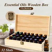 32 Grids Oil Essential Oil Box in legno naturale Aromaterapia Box in legno Gioielli Treasure Storage Organizer per la casa Decor Artigianato fatto a mano