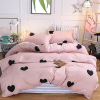 3/4pcs Pink Color Heart Printed Bed Linen Set Single Double Queen King Size Bedding Set Couple Bed Set Quilt Cover Bed Sheets 201104