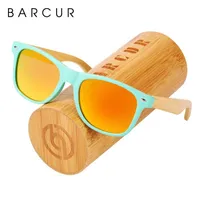 선글라스 Barcur 나무 편광 태양 안경 대나무 사원 안경 Box1와 고품질 빈티지 녹색 광장