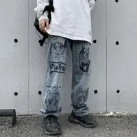 Frivyanan cartoon anime stampa jeans uomini pantaloni BF Harajuku streetwear usura moda moda graffiti allentati donne jeans pantaloni 220222