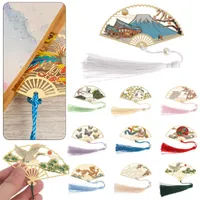 1 pc retro chinês dobrável fan design de latão bookmark tasseled livro oco clipe paginação marca artigos de papelaria escolar