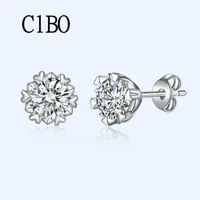 CIBO 2021 Snowflake Stud Earrings Silver Needle Women's Synthetic Moissan Diamond Earring's AA-06 220216