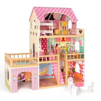 US Stock Dollhouse Doll Blocks Toy Family House med 7 st Möbler, Spela Tillbehör A51315K