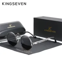 Kingseven 고품질 고딕 Steampunk 선글라스 편광 남성 여성 브랜드 디자이너 빈티지 라운드 금속 프레임 태양 안경 220124