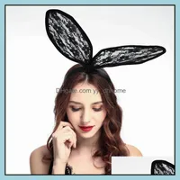 Headbands Hair Jewelry Fashion Women Sexy Black White Lace Veil Mask Rabbit Ear Party Headband Hairband Band Accessories Drop Delivery 2021
