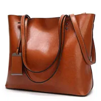 Waxing Leather Bucket Bag Simple Double Strap Handbag Shoulder Bags for Women 2020 All-purpose Shopping Tote Sac Bolsa Feminina