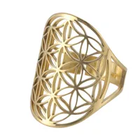 Classic Geometry Hollow Ring Flower of Life Yoga Band Ring Adjustable Jewelry for Women Girl Teen Party Birthday Gifts