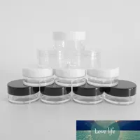 100 unids 2g 3g 5g frasco maquillaje frasco muestra cosmética contenedor vacío plástico tapa redonda pequeña botella con tapa clara blanca negra