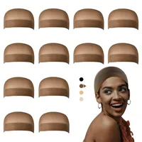 Wig Caps for Lace Front Wig, Brown Stocking Wig Cap for Women, Black Wig Caps Bald Cap for Wigs, 12 Pack