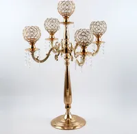 Neue 76 cm Höhe 5 Arme Metall Gold Candelabas mit Kristall Anhänger Hochzeit Kerzenhalter Ereignis Mittelhaus
