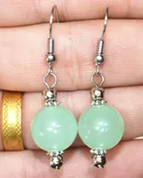 Belo Tibete 12mm Verde Jade Gemstone Brincos AAA
