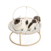 США на складе кошка кровать мягкий плюшевый гамак съемный домашнее животное с свисающим шаром для кошек, маленьких собак-бежевых домов Decora04 A21