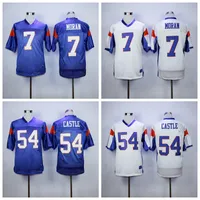 Moive Football Blue Mountain State Jersey Men Sale 7 Alex Moran 54 Thad Castle Home Blue Away White All Stitched Breathable High Quality