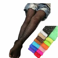 INS 16 Colors Kids Girls Pantyhose Gauzy Tights Dance Socks Candy Color Children Rhinestone Elastic Legging Kids Ballet Stockings 540 K2