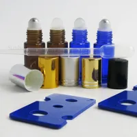 360pcs color ámbar de 5ml Thin Blue Glass Roll en Botellas de muestra de prueba de aceites esenciales viales con el rodillo de la bola de metal / cristal