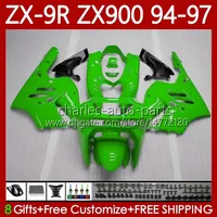 Kroppskit för Kawasaki Ninja ZX-9R ZX900 ZX 9R 9 R 900 CC 1994-1997 Bodys 100NO.23 ZX9 R 900CC ZX-900 ZX9R 94 95 96 97 ZX900C 1994 1995 1996 OEM Fairing Glossy Green