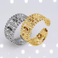 Kluster ringar 2022 Rostfritt stålblad Ring uttalande metall guldfärg 18 k Öppning Joyería Acero Inoxidable Mujer Gala Present
