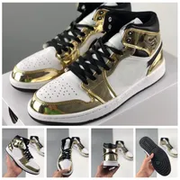2020 New 1 Mid Se Metallic Gold Mens 농구 신발 1S 트레이너 운동화 스포츠 Des Chaussures Zapatos 상자 크기 40-46