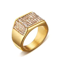Titanium Steel Set Band Ring Diamante Men Fashion Rings Guld 11mm Storlek 7-12 328 N2