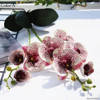 Orquídea de látex de lujo con hojas Flor artificial Blanco Orquídeas de mariposa Flor falsa para la decoración de la boda en casa Flores1
