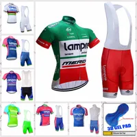 Lampre Team Men Cycling Jersey Babero Shorts Sets Bike de carreras Manga corta transpirable Ropa deportiva rápida A61118