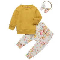 Conjuntos de ropa Muababy 2022 3pieces Set Silid Colore Colors Sweater Pantalones florales Y Diadema Chicas Bebé Casual Cálido Sudadera Cálida Pantalones