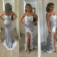 Aplique Lace Party dresses for weddings Sexy Grey Evening Dress Mermaid Spaghetti For Women 2022 Long Gowns