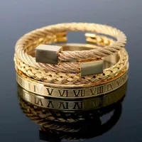 Ювелирные изделия ручной работы оптом из нержавеющей стали гексагональная площадь головки римского цифрового браслета тканый браслет золотой титановый сталь браслет для мужчин