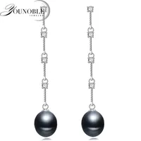 Genuine Freshwater Natural Long Pearl Earring,Trend Bridal White Pink Black 925 Silver 220119